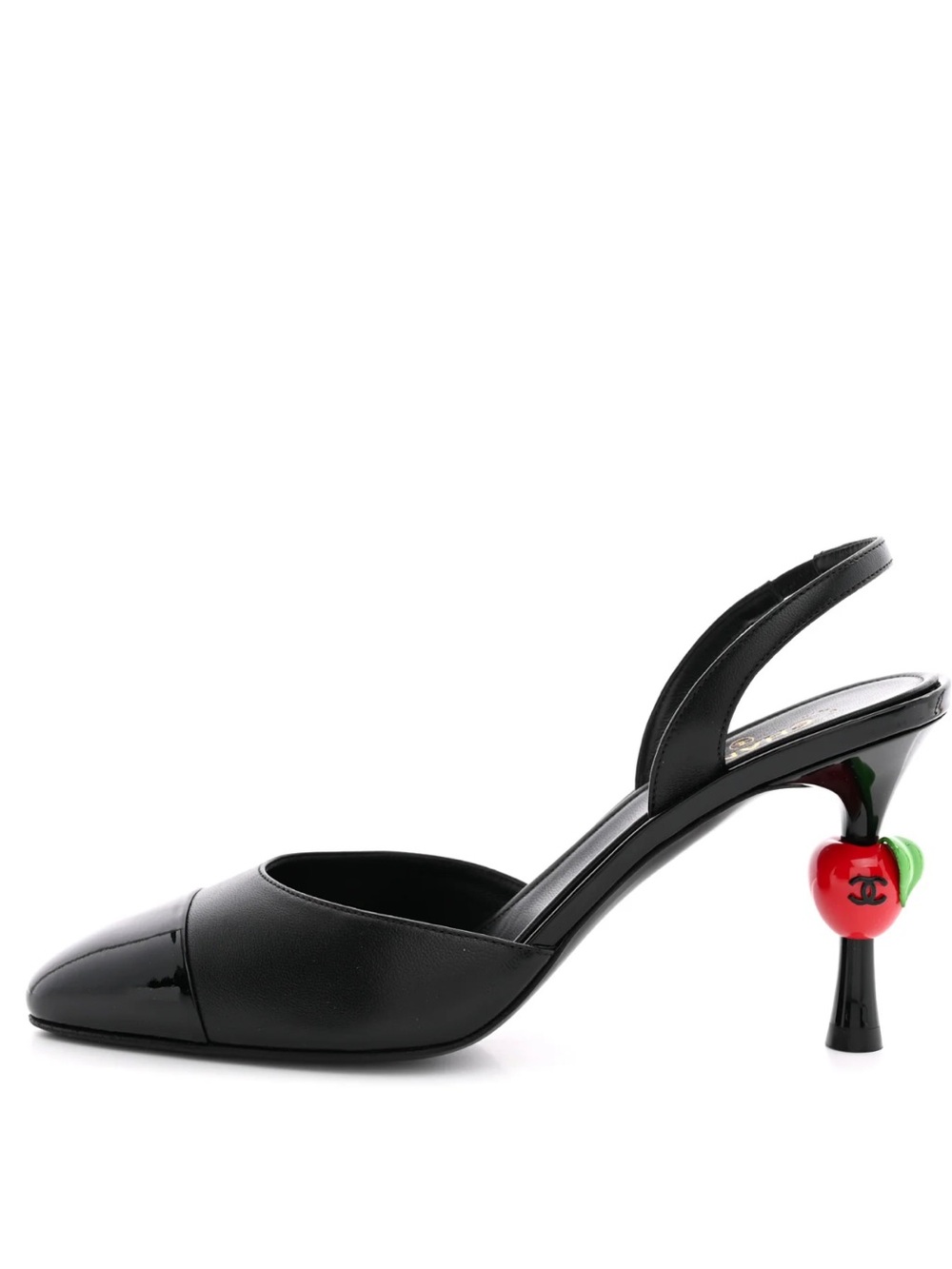 Chanel 26A Metiers Blazy Black Red Apple Sling CC Pump Slingback 36